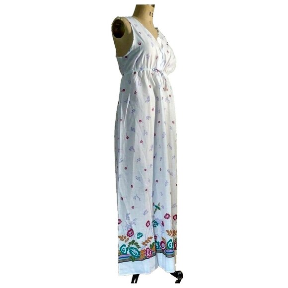 Vintage 70s maxi long peasant white floral romantic nightgown - Picture 2 of 9